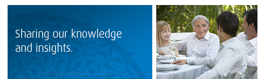 How do I stay informed? (Photo of a family sitting outdoors with an elderly person and a young girl smiling.)