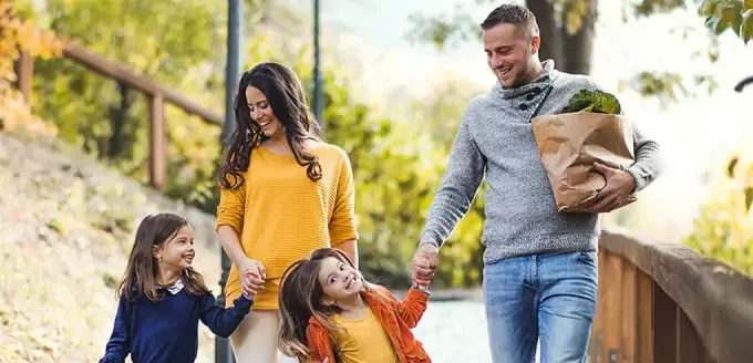 Family walking in nature