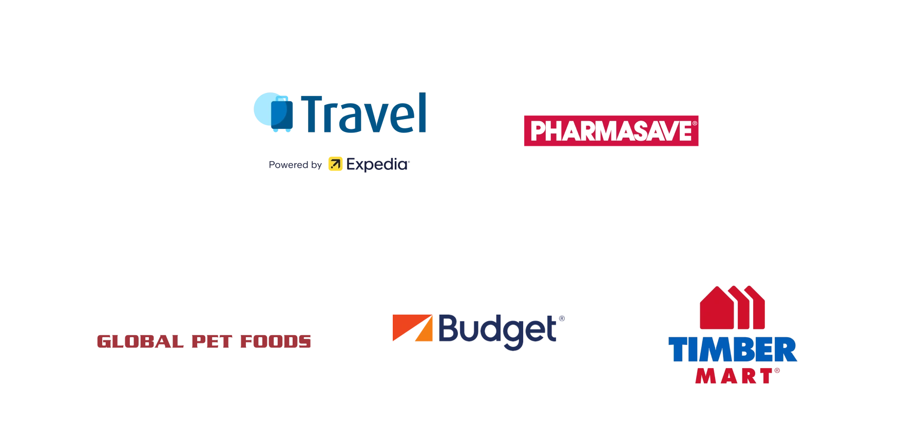 Examples of Blue Rewards Partners including: Travel, powered by Expedia, Pharmasave, Global Pet Foods, Budget and Timbermart
