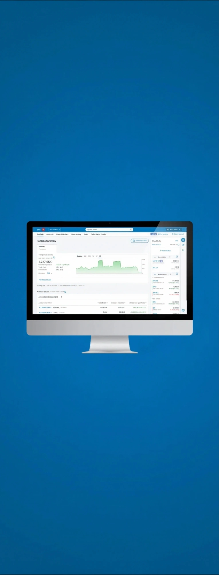 Screenshot of Investorline self directed accounts page