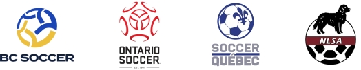 Logo BC Soccer, Logo Ontario Soccer, Logo Soccer Quebec et Logo N L S A