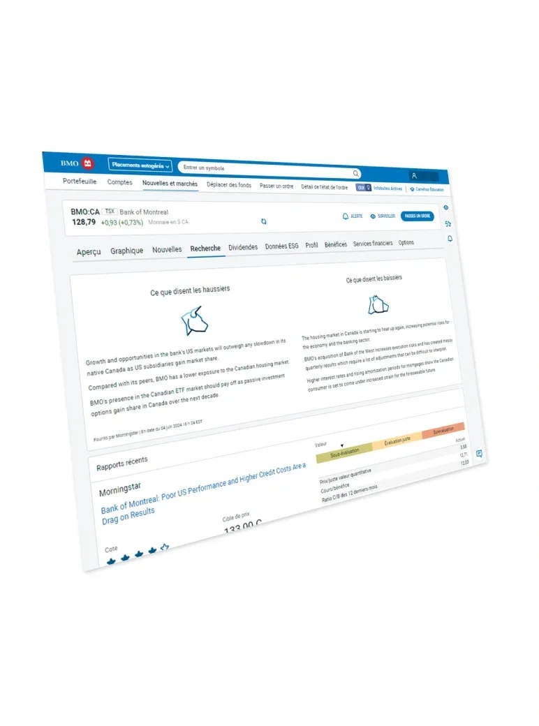 Une capture d’écran affichant la page de recherche de marché pour les placements autogérés