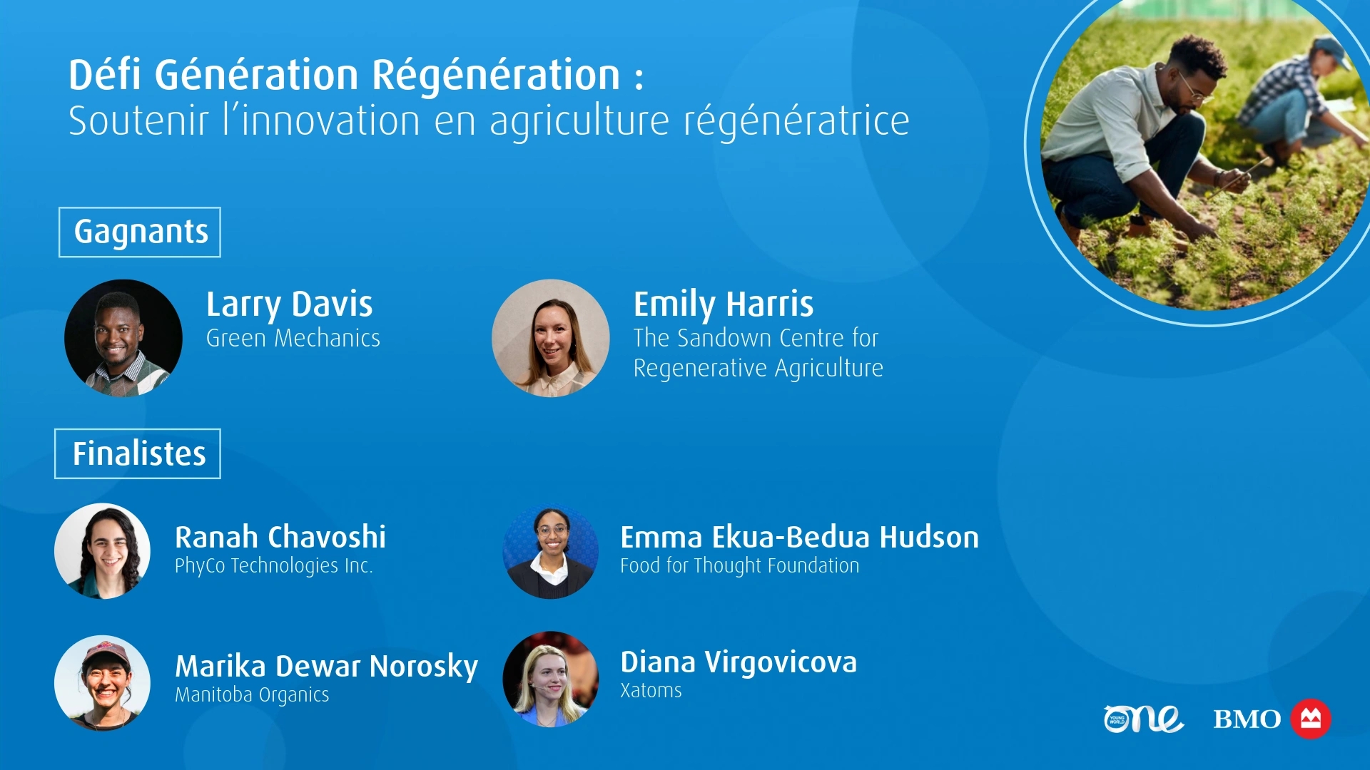 Un graphique présentant les gagnants et les finalistes du défi Génération Régénération