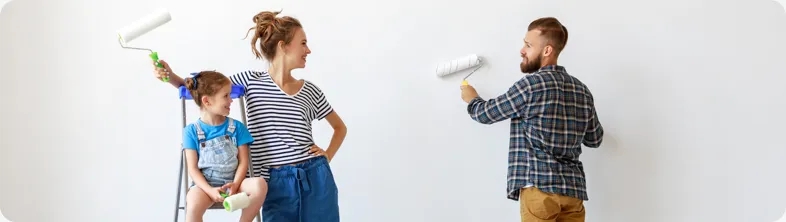 A family works on a home remodeling project with the help of a home equity loan.