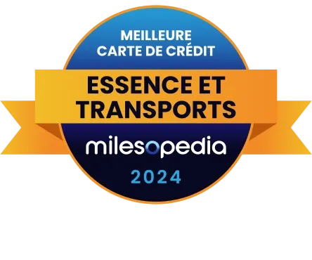 Badge de Milesopedia pour la carte de crédit la plus avantageuse pour les dépenses en essence et en transport en commun en 2024