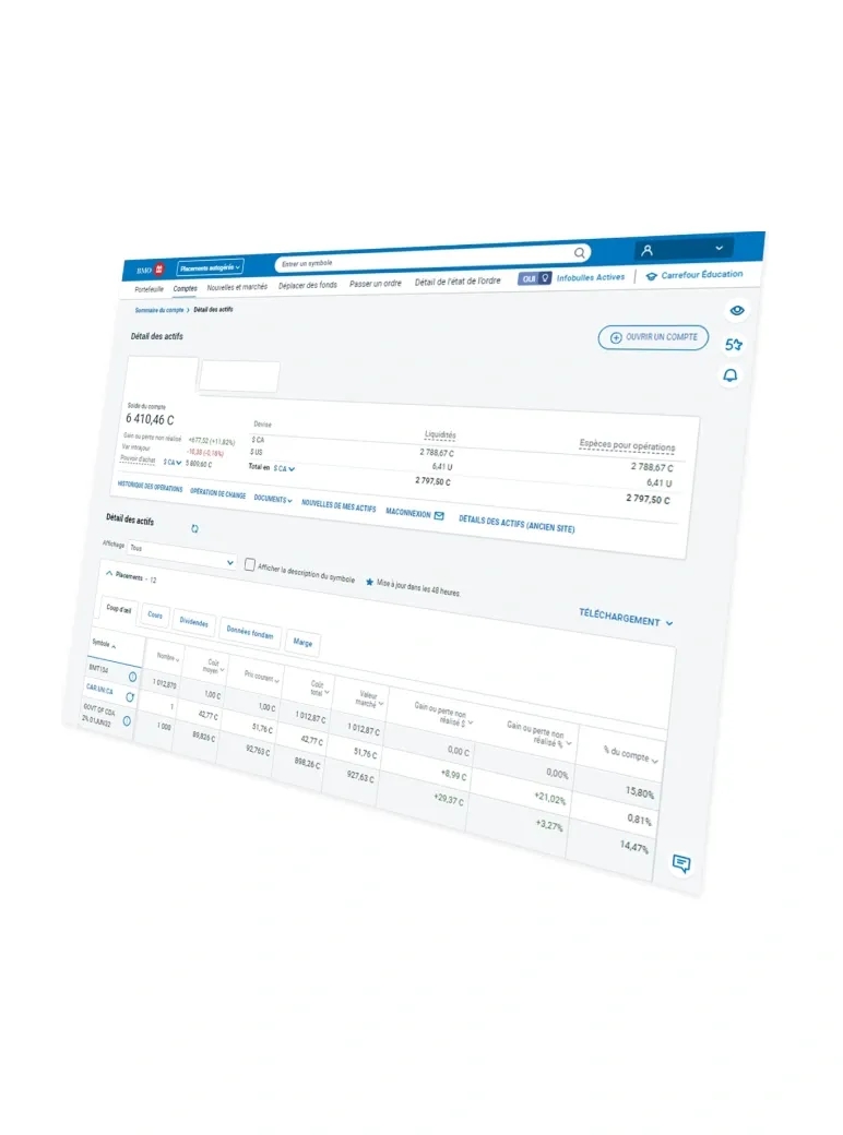 Une capture d’écran affichant les résumés des titres détenus suivis par l’utilisateur