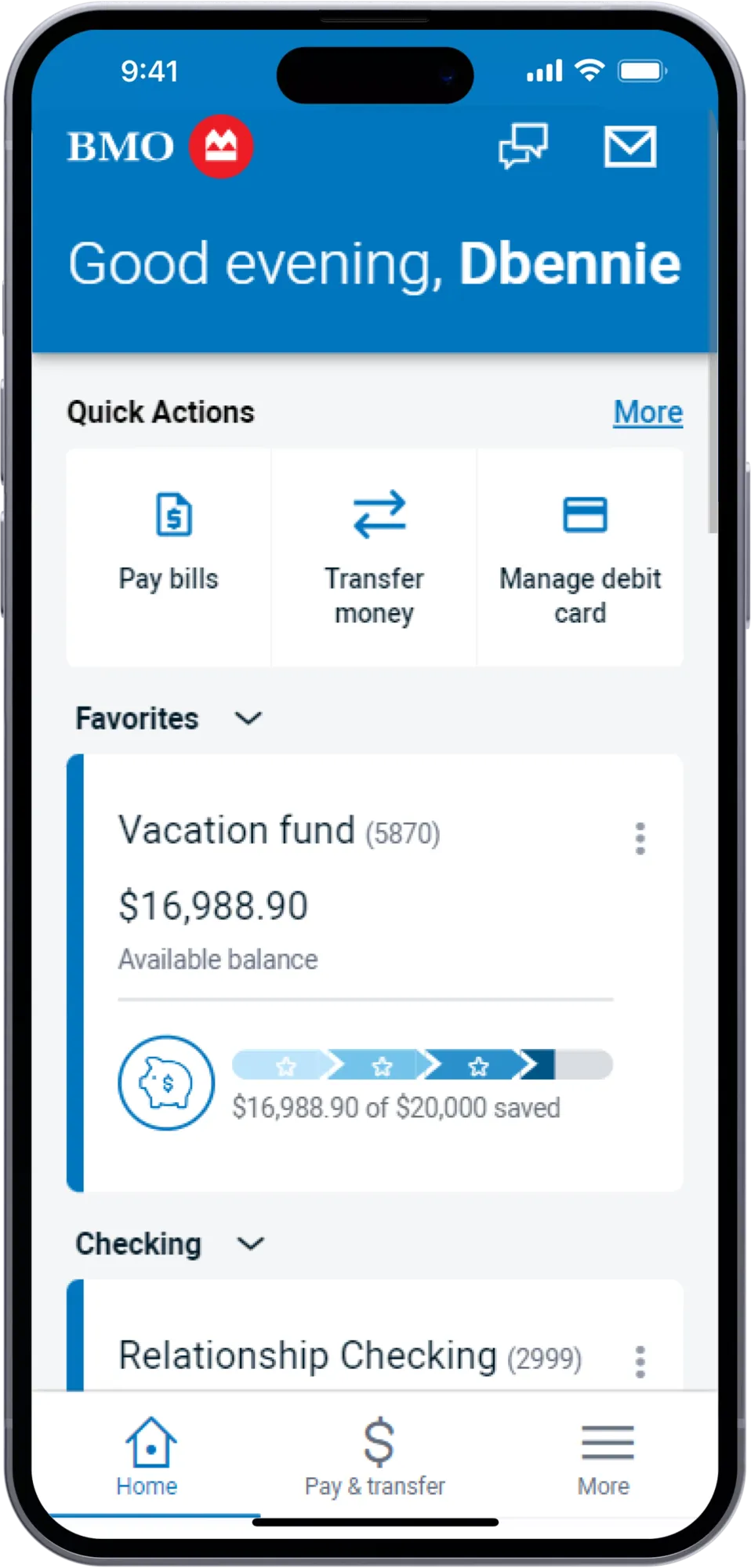 Screenshot of mobile banking app, displaying the Savings Goals feature