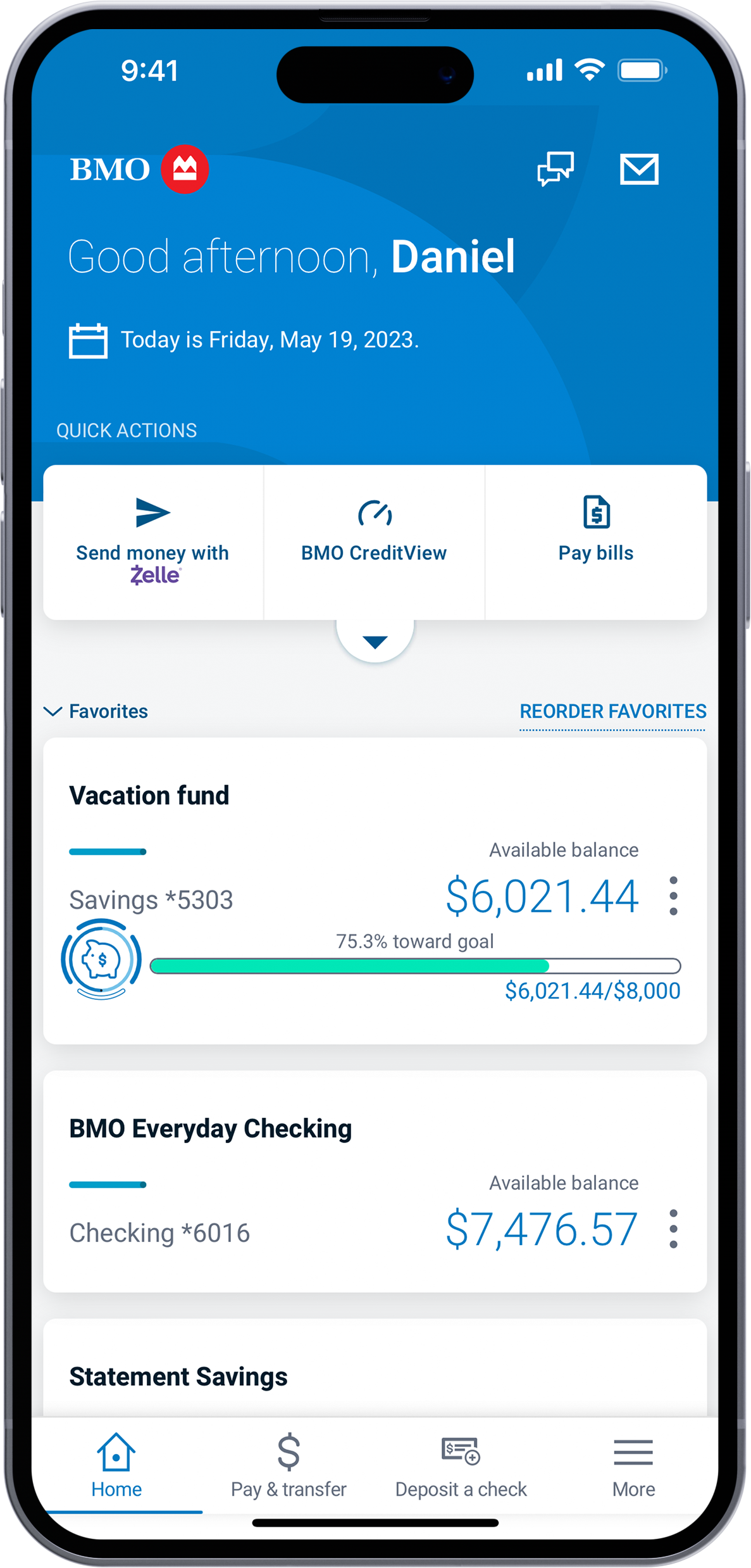 Screenshot of mobile banking app, displaying the Savings Goals feature