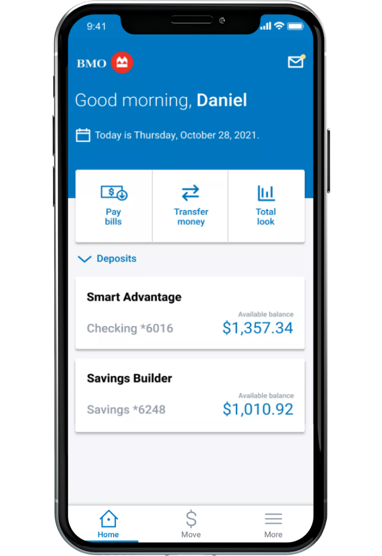 B M O Bank digital banking app on a smartphone